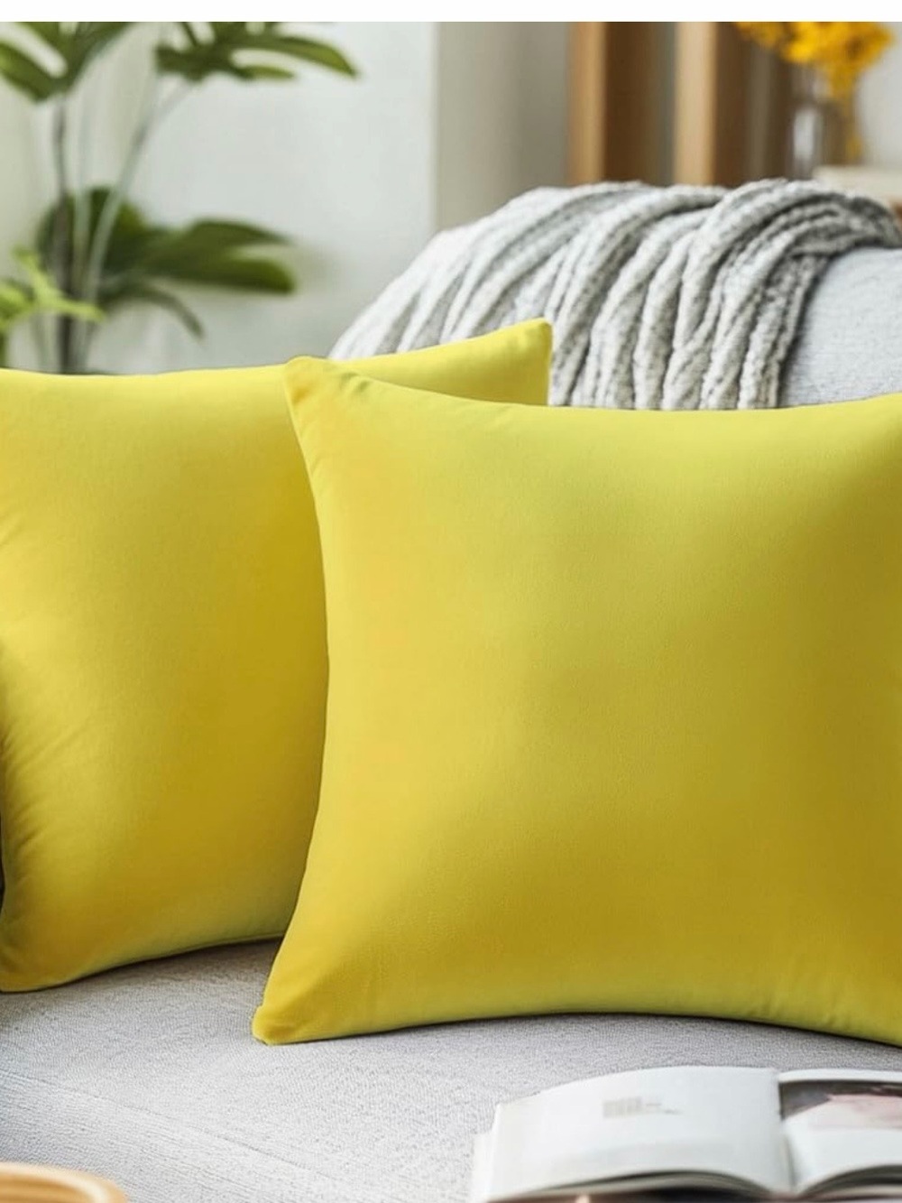 Bright Yellow Velvet Decorative Throw Pillow Covets